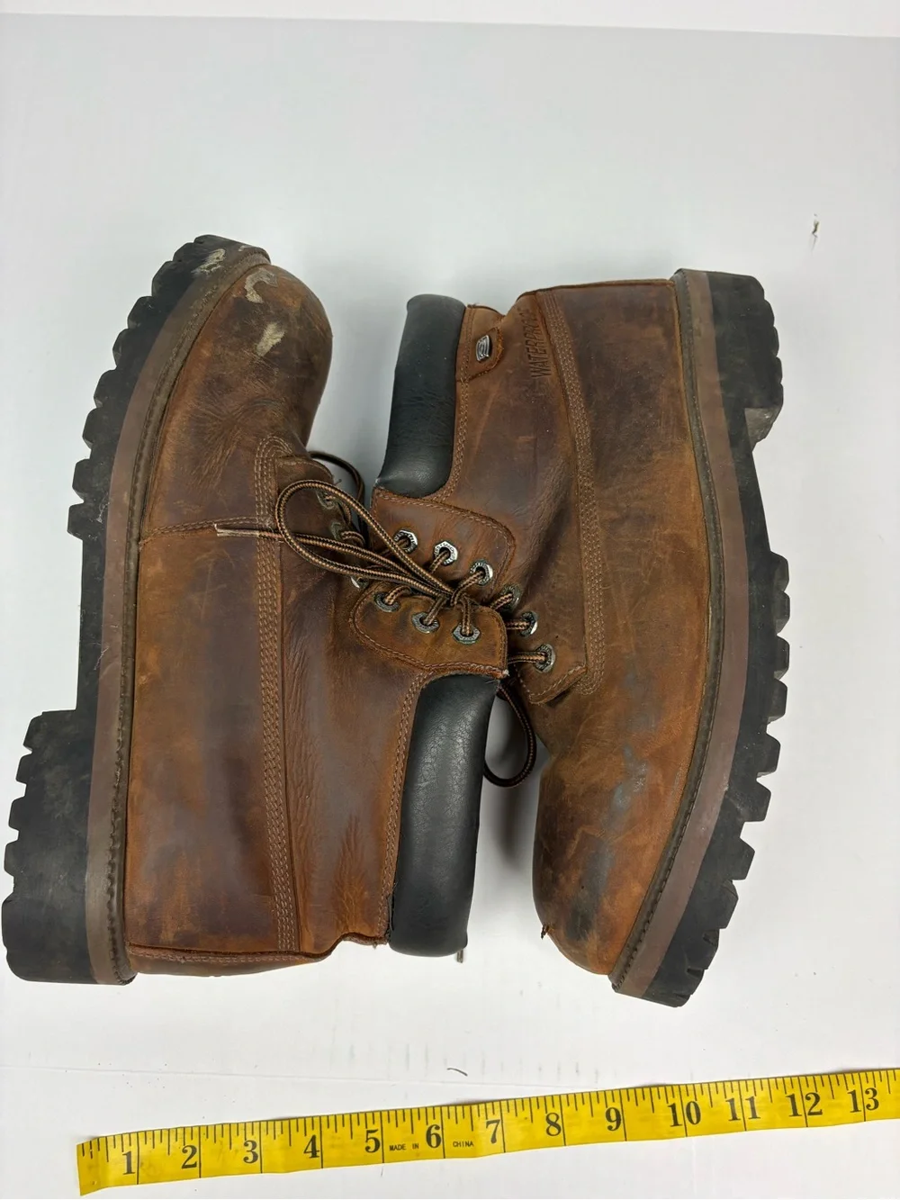 Skechers Men Size 12 Boots Brown Leather Sergeants Verdict Waterproof Work Laces